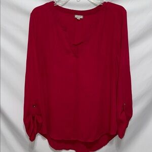 Eyeshadow Women's sheer Vibrant Red v-neck Blouse